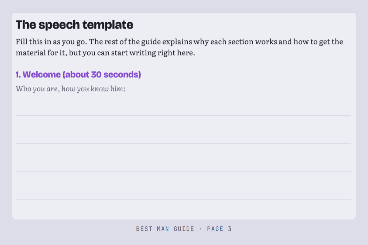 A sharp, fully readable crop of the fill-in speech template page