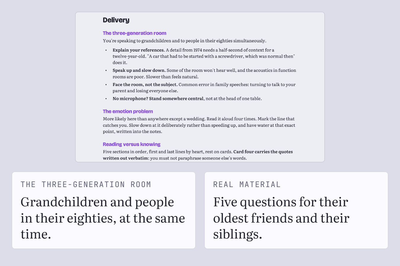 The guide page on the three-generation room