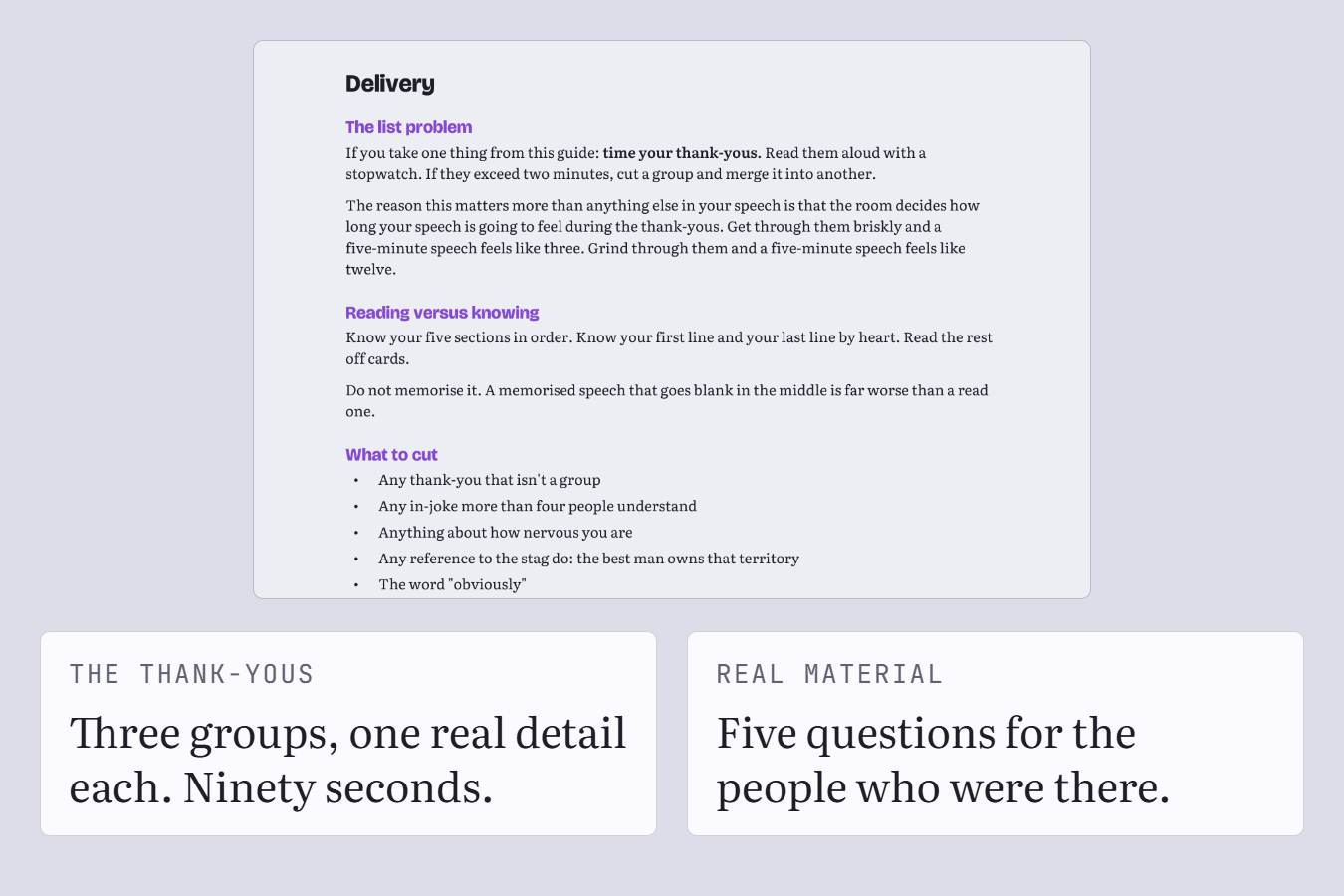 The guide page on grouping the thank-yous