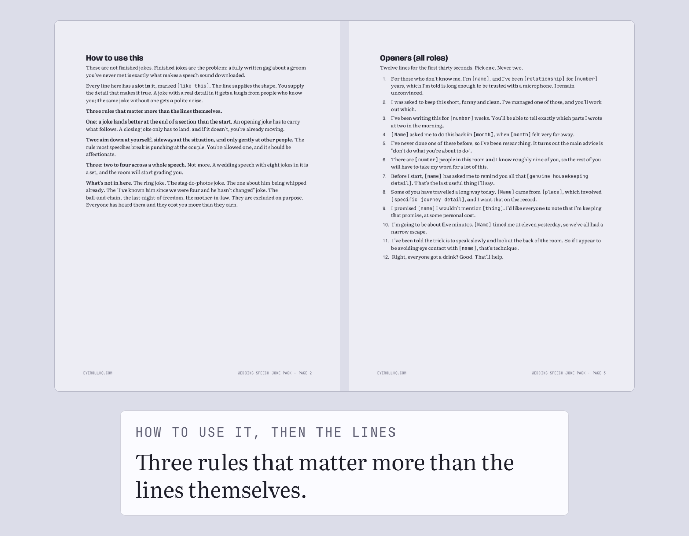 The guide's contents page next to its template page