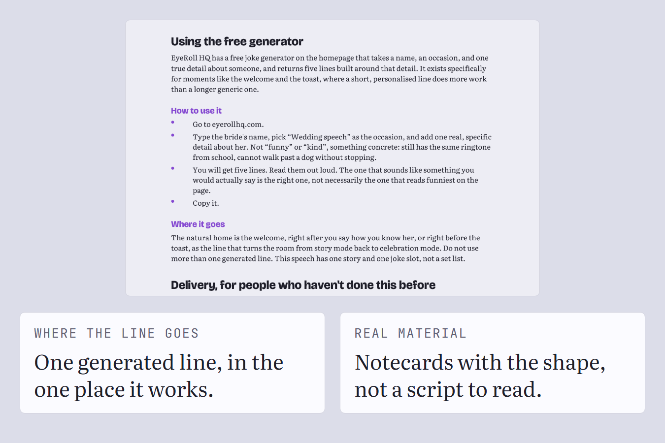 A guide page explaining how to use the free joke generator and where the line goes