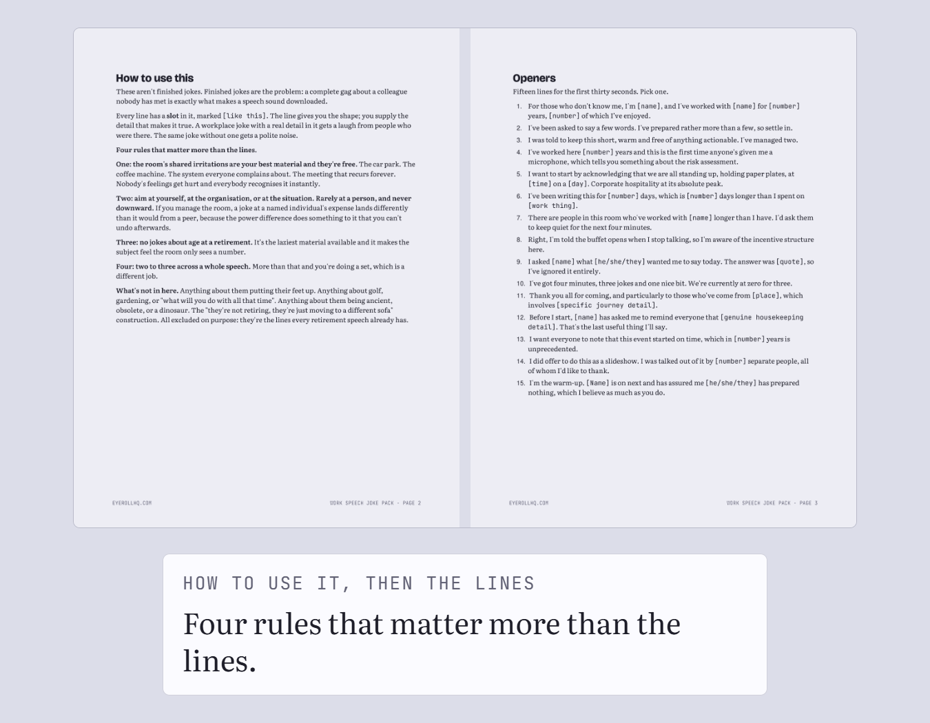 The guide's contents page next to its template page